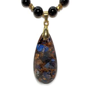 New Blue Imperial Jasper Teardrop Pendant Beaded Necklace
